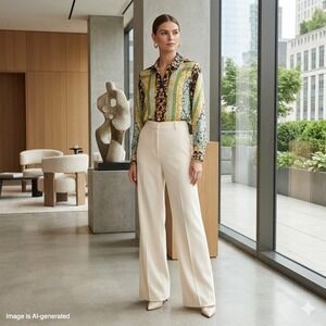 Rachel Zoe Luxe Baroque Scarf Print Blouse Vibrant Teal & Gold Sz M Quiet Luxury